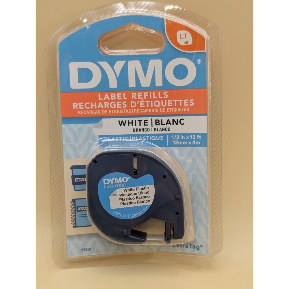 DYMO LetraTag Plastic Label Tape Cassette 1/2" x 13ft White 91331 Refills OEM LT